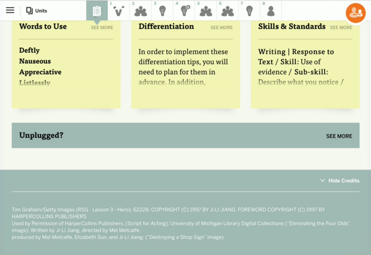 lesson brief credits and copyright display
