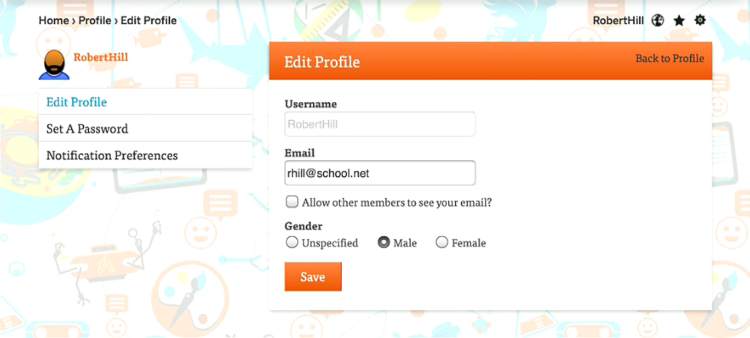 change personal information settings screen