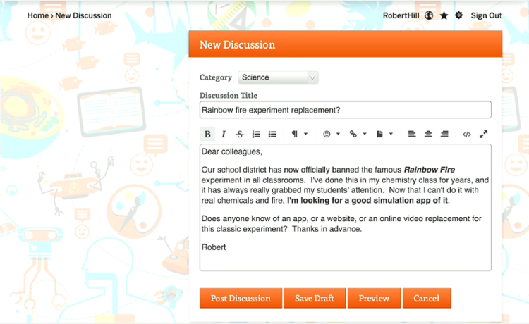 new discussion editor screen with edit in progress