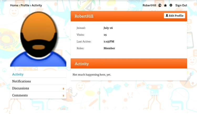 user profile activity screen
