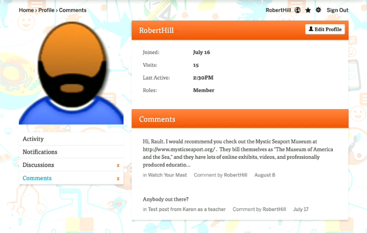 user profile comments screen