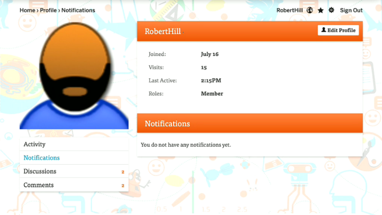 user profile notifications screen