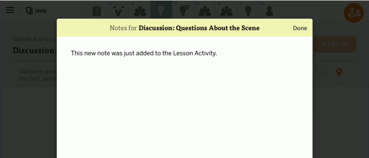 lesson activitiy note edit window