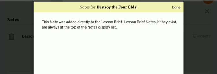 lesson brief lesson overview notes edit area with notes being added